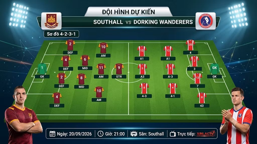 Phân tích sơ đồ chiến thuật và đội hình dự kiến trận Southall vs Dorking Wanderers tại vòng loại 2 FA Cup.