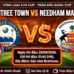 Ảnh bìa nhận định và soi kèo trận đấu Braintree Town vs Needham Market FC lúc 01:45 ngày 23/09 tại Cúp FA trực tiếp trên Xoilac TV.